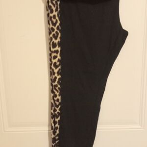 Shein Curve Leopard Print Accent Black Pants
